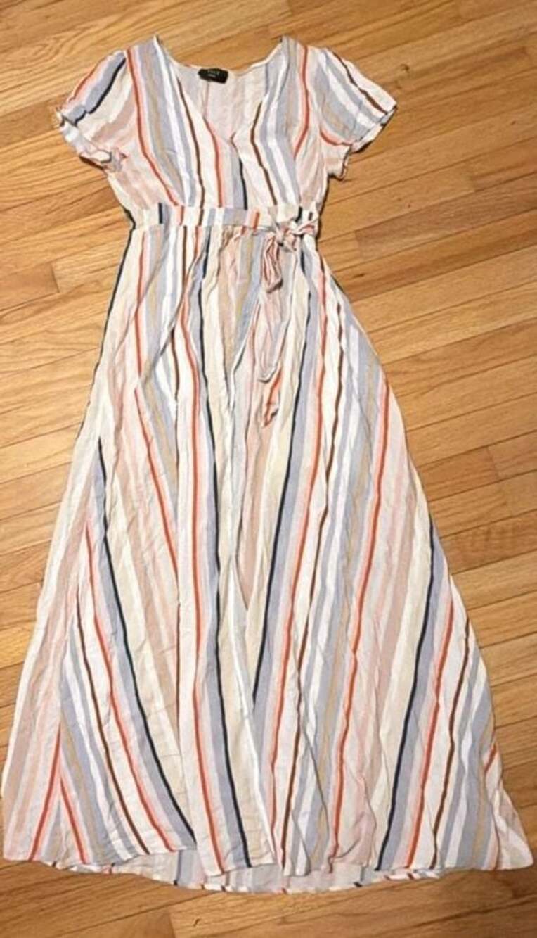VICI Multi-Color Striped V-Neck Short Sleeve Maxi Dress